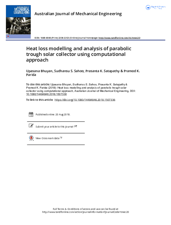 (PDF) Heat loss modelling and analysis of parabolic trough solar ...