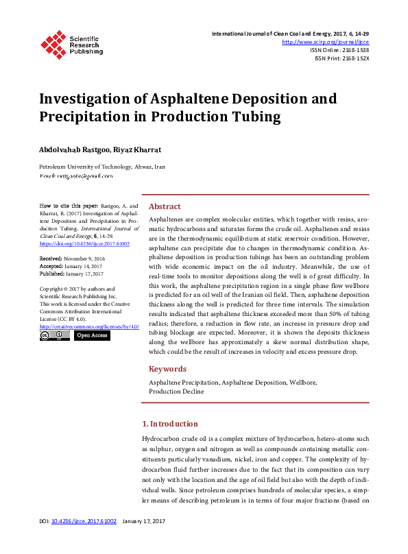 (PDF) Investigation of Asphaltene Deposition and Precipitation in ...