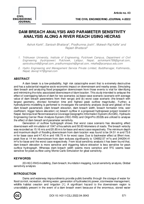 (PDF) Dam Breach Analysis and Parameter Sensitivity Analysis Along a ...