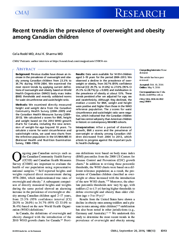 (PDF) Recent trends in the prevalence of overweight and obesity among ...