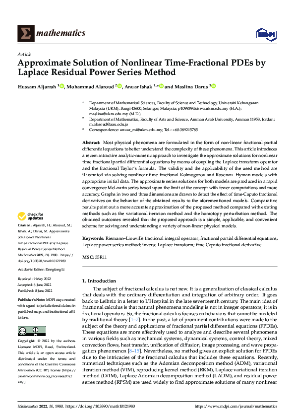 (PDF) Approximate Solution of Nonlinear Time-Fractional PDEs by Laplace ...