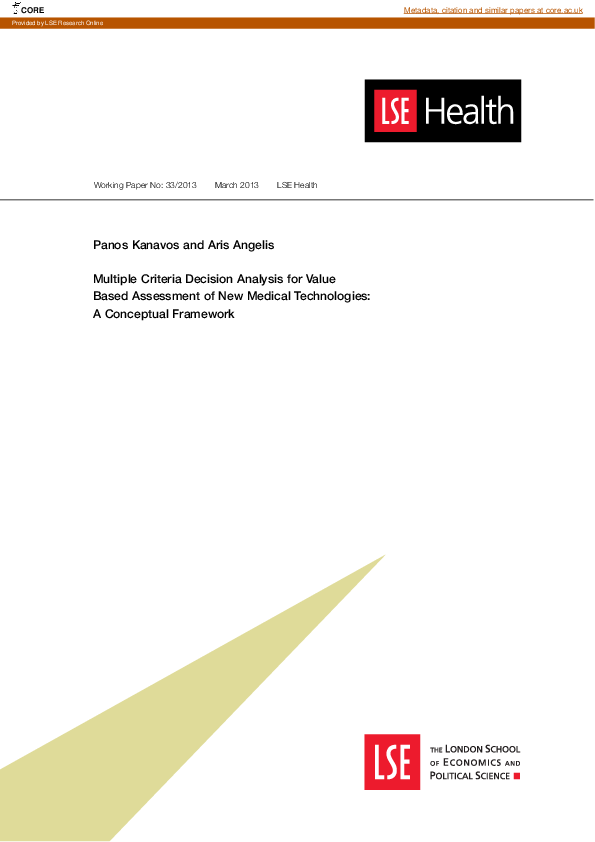 (PDF) Multiple criteria decision analysis for value based assessment of ...
