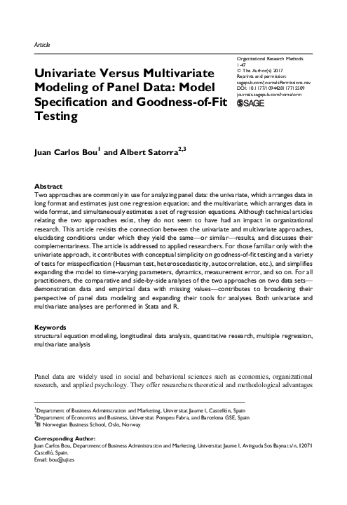 (PDF) Univariate Versus Multivariate Modeling of Panel Data