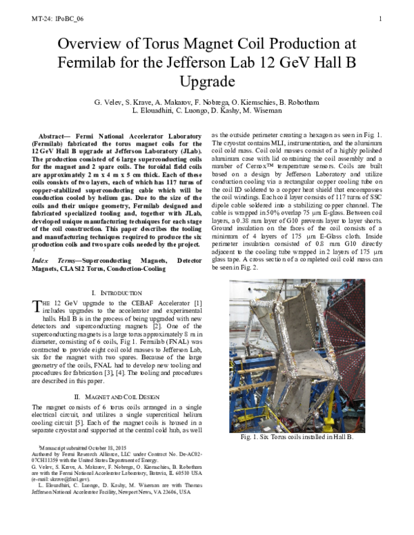 (PDF) Overview of Torus magnet coil production at Fermilab for the ...