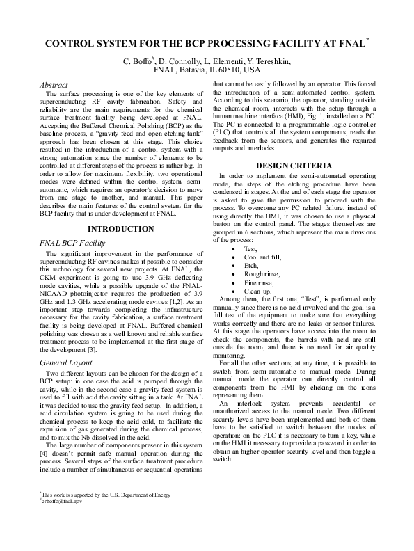 (PDF) Control system for BCP processing facility at FNAL