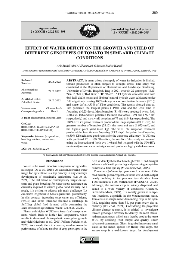 (PDF) Effect of water deficit on the growth and yield on different ...