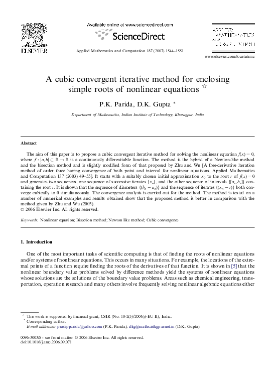 (PDF) A cubic convergent iterative method for enclosing simple roots of ...