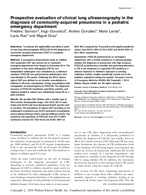 (PDF) Prospective evaluation of clinical lung ultrasonography in the ...