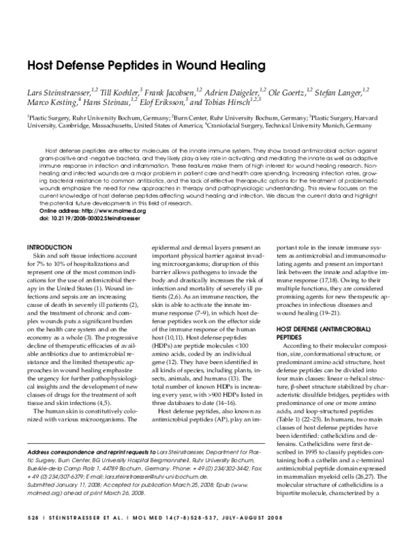 (PDF) Host defense peptides in wound healing
