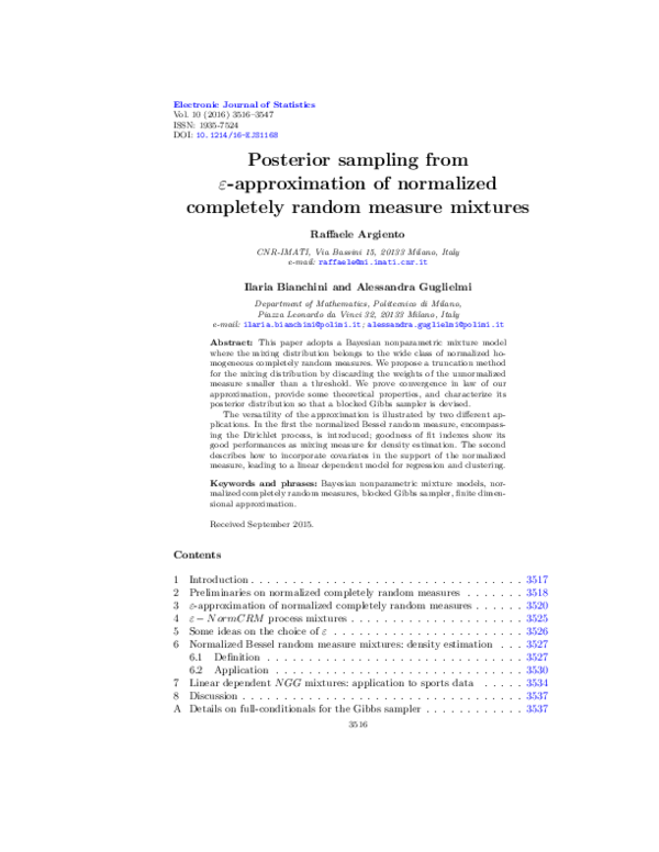 (PDF) Posterior sampling from $\varepsilon$-approximation of normalized ...