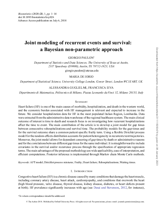 (PDF) Joint modeling of recurrent events and survival: a Bayesian non ...