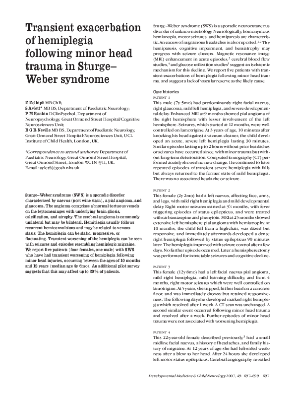 (PDF) Transient exacerbation of hemiplegia following minor head trauma ...