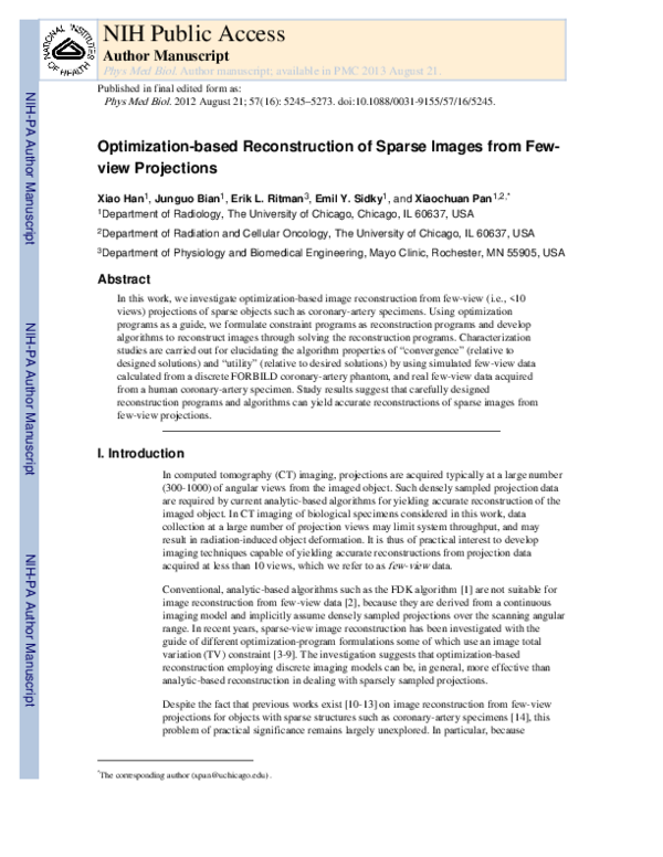 (PDF) Optimization-based reconstruction of sparse images from few-view ...