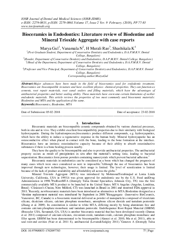 (PDF) Bioceramics in Endodontics Literature review of Biodentine and