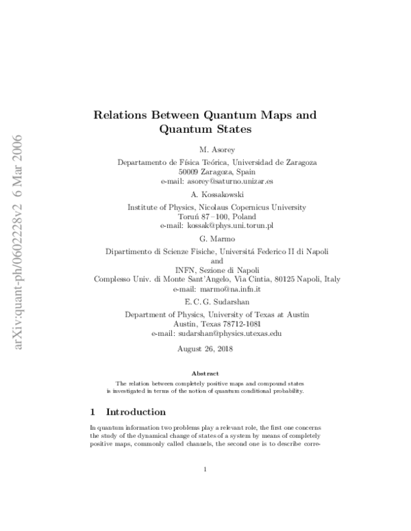 (PDF) Relations Between Quantum Maps and Quantum States