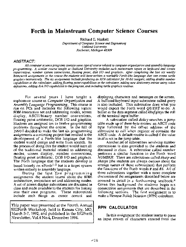(PDF) Forth in mainstream computer science courses