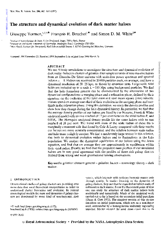 (PDF) The structure and dynamical evolution of dark matter haloes