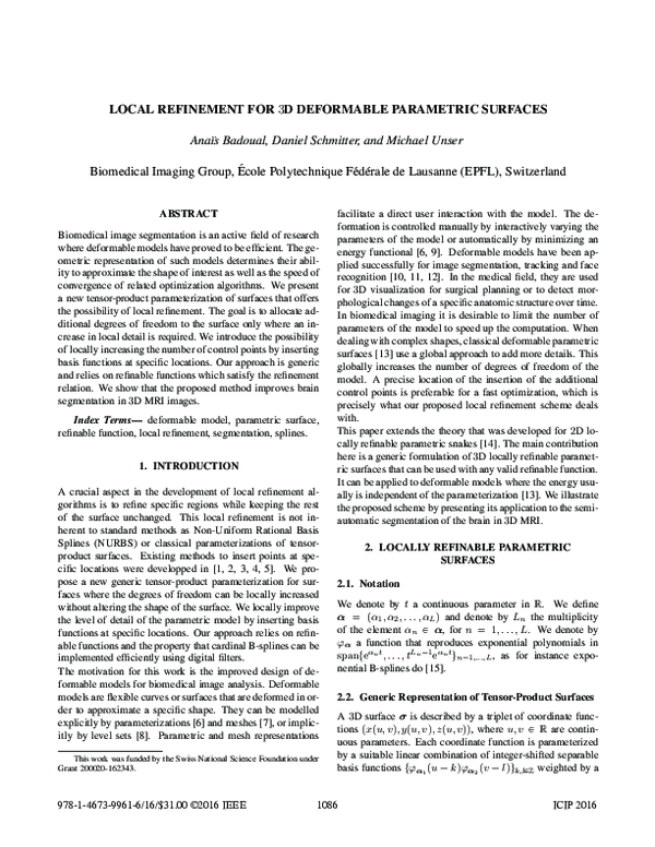(PDF) Local refinement for 3D deformable parametric surfaces