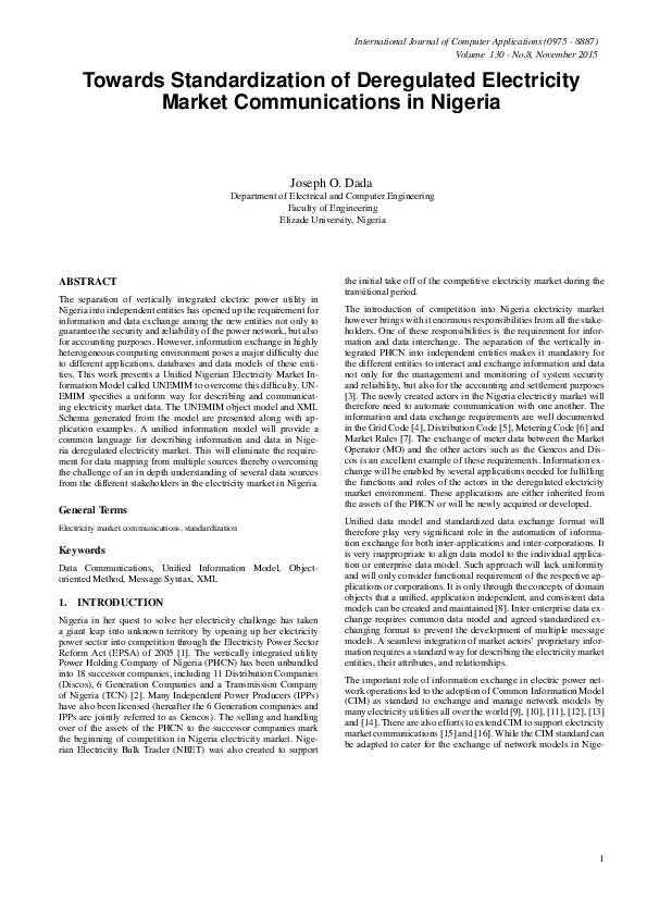 (PDF) Towards Standardization of Deregulated Electricity Market ...