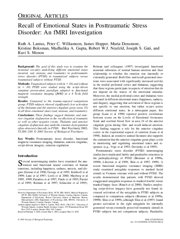 (PDF) Recall of emotional states in posttraumatic stress disorder: an ...