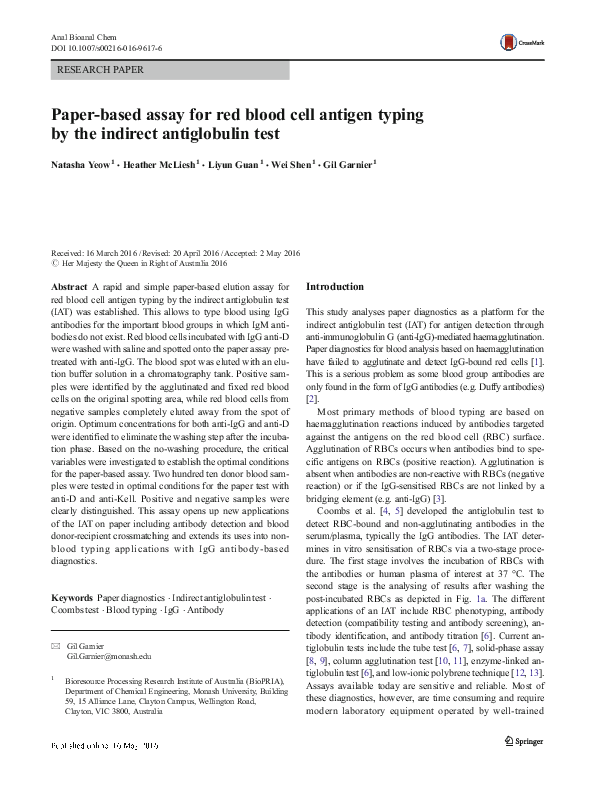 (PDF) Paperbased assay for red blood cell antigen typing by the