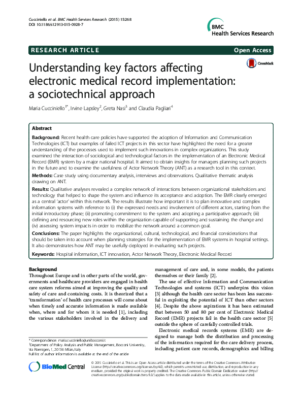 (PDF) Understanding key factors affecting electronic medical record ...