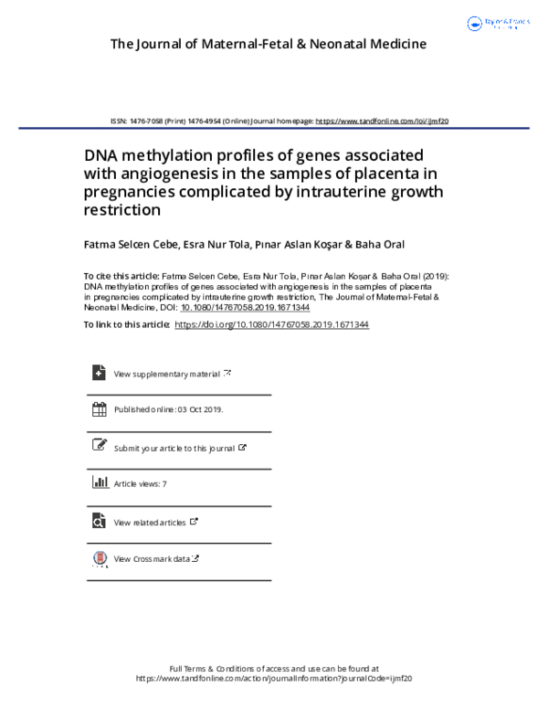 (PDF) DNA methylation profiles of genes associated with angiogenesis in ...