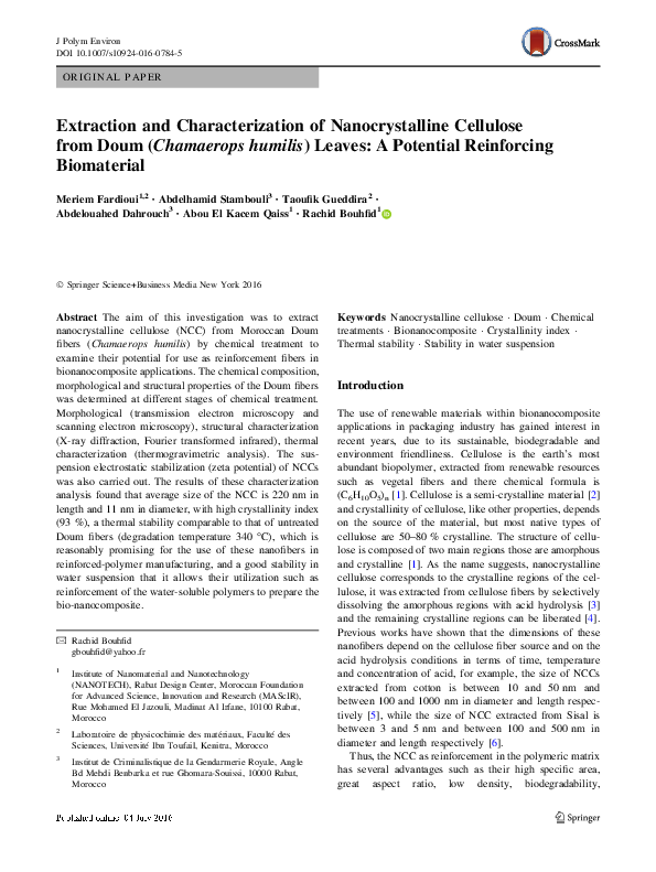 (PDF) Extraction and Characterization of Nanocrystalline Cellulose from ...