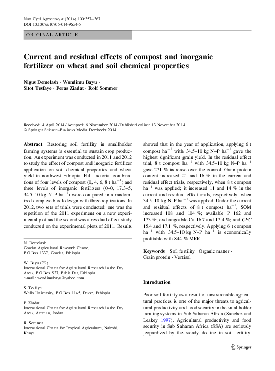 (PDF) Current and residual effects of compost and inorganic fertilizer ...