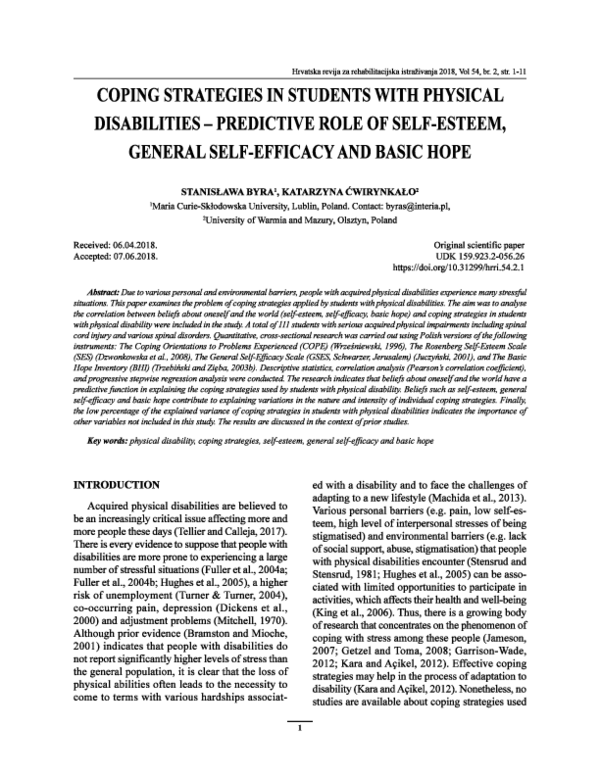 (PDF) Coping strategies in students with physical disabilities ...