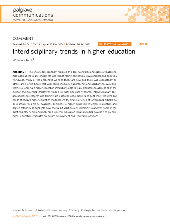 (PDF) Interdisciplinary trends in higher education