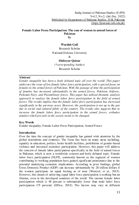 (PDF) Female Labor Force Participation: The case of women in armed ...