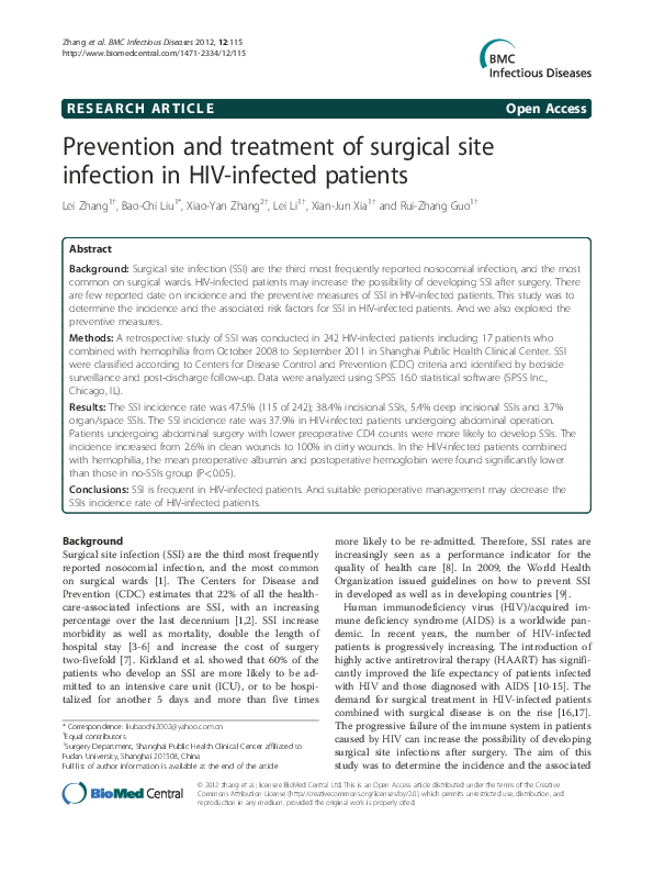 (PDF) Prevention and treatment of surgical site infection in HIV ...