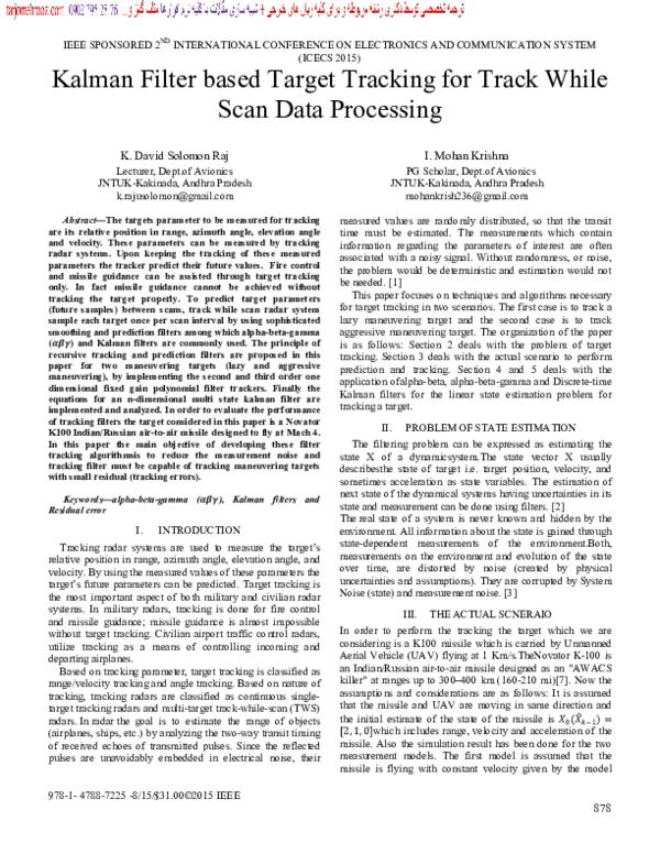 (PDF) Kalman filter based target tracking for track while scan data ...