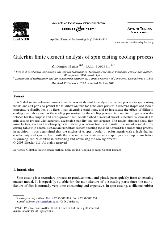 (PDF) Galerkin finite element analysis of spin casting cooling process