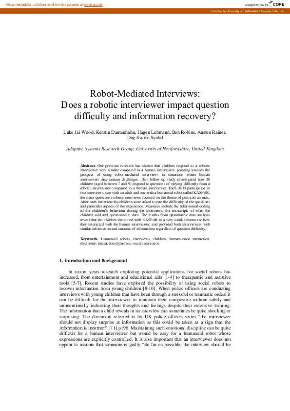 (PDF) Robot-mediated interviews : Does a robotic interviewer impact ...