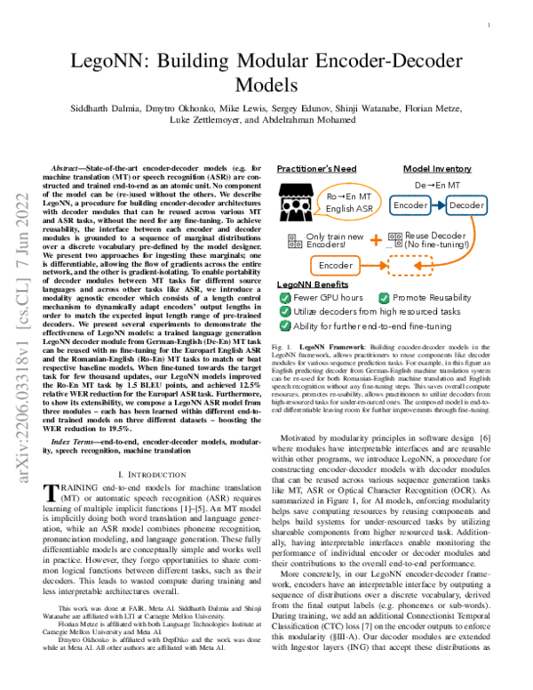 (PDF) LegoNN: Building Modular Encoder-Decoder Models
