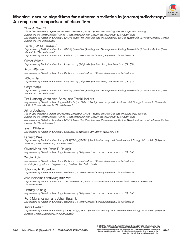 (PDF) Machine learning algorithms for outcome prediction in (chemo ...