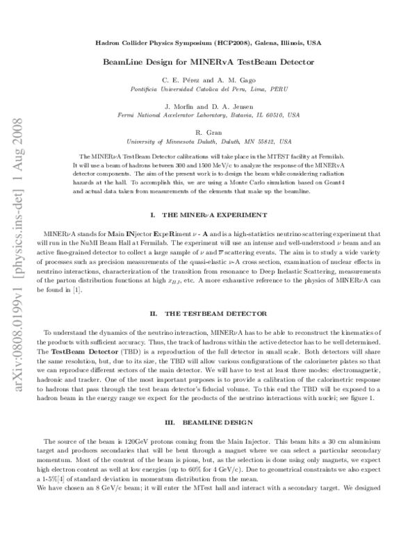 (PDF) BeamLine Design for MINERvA TestBeam Detector