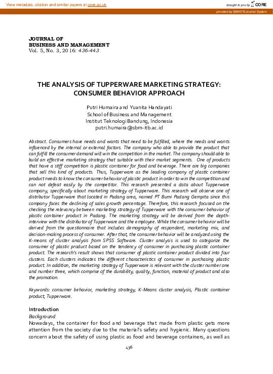 (PDF) The Analysis of Tupperware Marketing Strategy: Consumer Behavior ...
