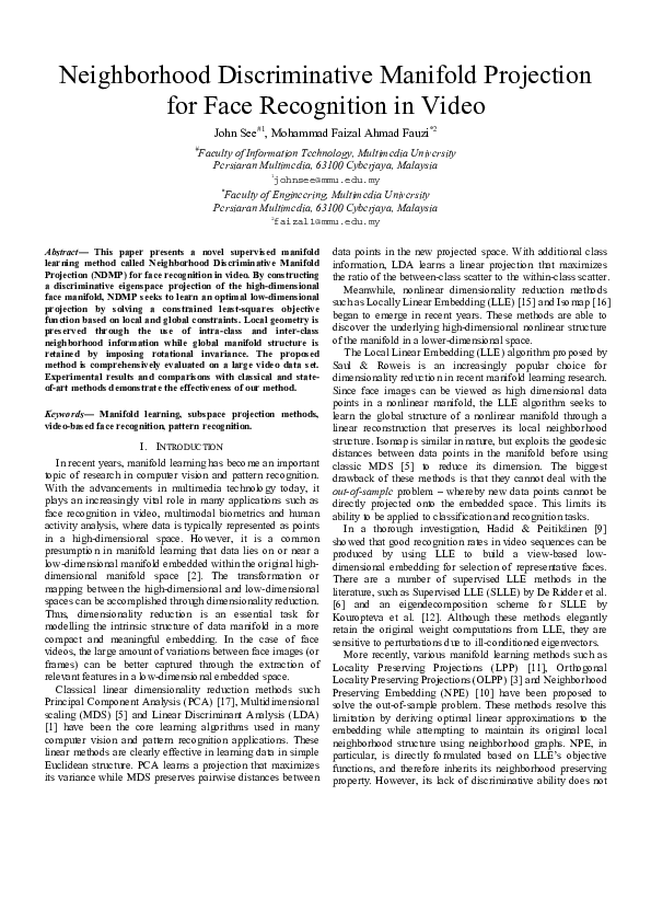 (PDF) Neighborhood Discriminative Manifold Projection for face ...