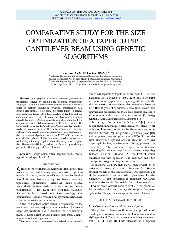 (PDF) Comparative Study for the Size Optimization of a Tapered Pipe ...