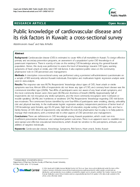 (PDF) Public knowledge of cardiovascular disease and its risk factors ...