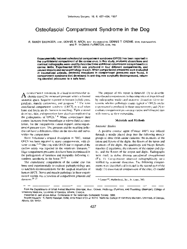 (PDF) Osteofascial Compartment Syndrome in the Dog Dennis Crowe