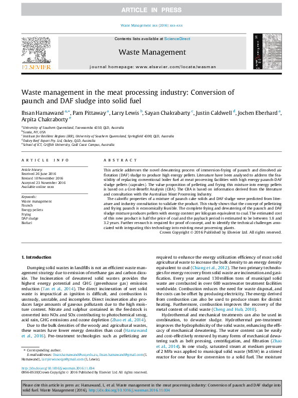 (PDF) Waste management in the meat processing industry: Conversion of ...