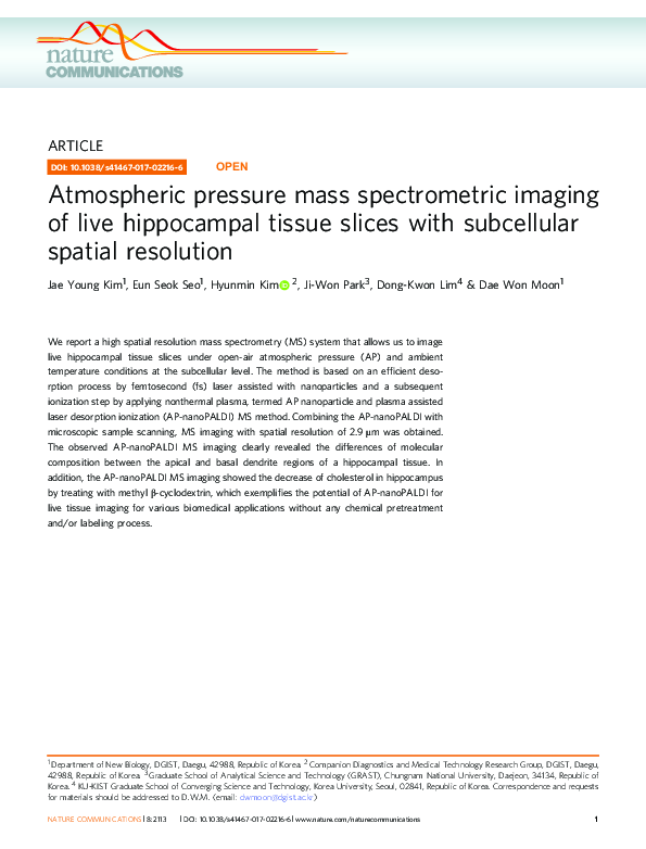 (PDF) Atmospheric pressure mass spectrometric imaging of live ...