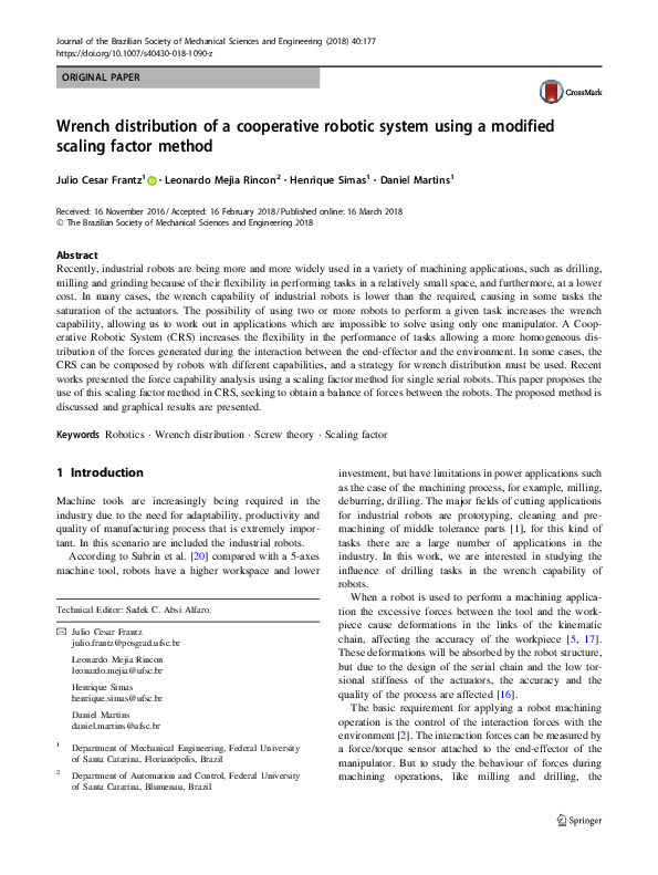 (PDF) Wrench distribution of a cooperative robotic system using a ...
