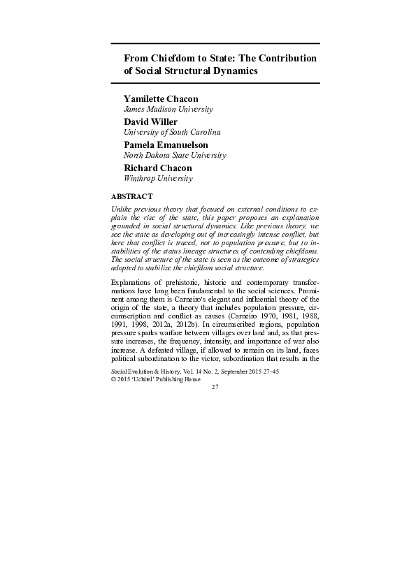 (PDF) From chiefdom to state the Contribution of social structural