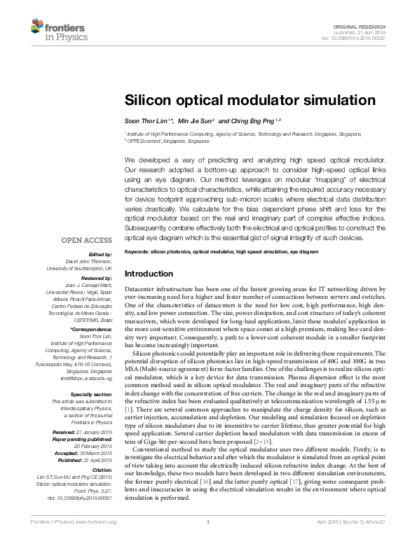 (PDF) Silicon optical modulator simulation