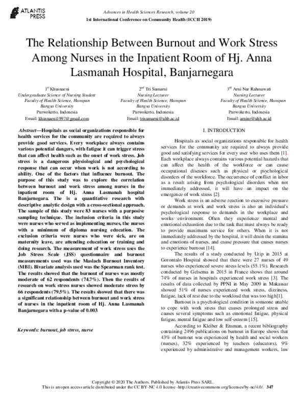 (PDF) The Relationship Between Burnout and Work Stress Among Nurses in ...